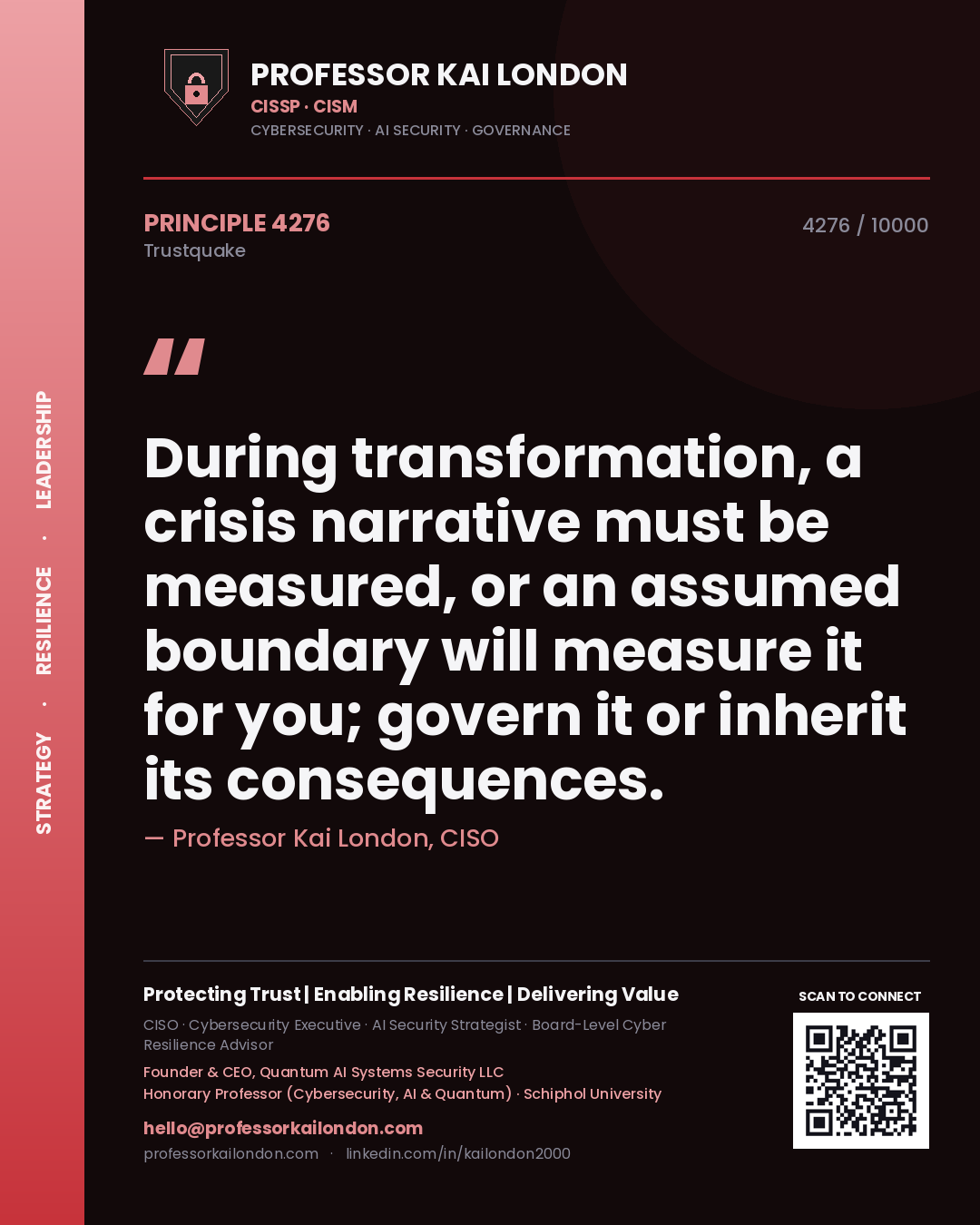 Professor Kai London principle 4276: During transformation, a crisis narrative must be measured, or an assumed boundary will measure it for you; govern it or inherit its consequences.