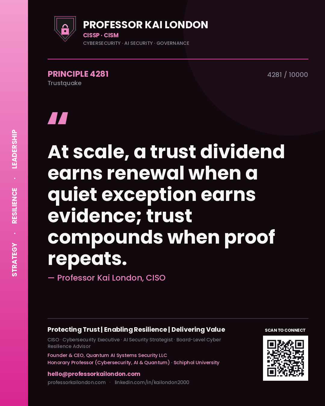 Professor Kai London principle 4281: At scale, a trust dividend earns renewal when a quiet exception earns evidence; trust compounds when proof repeats.