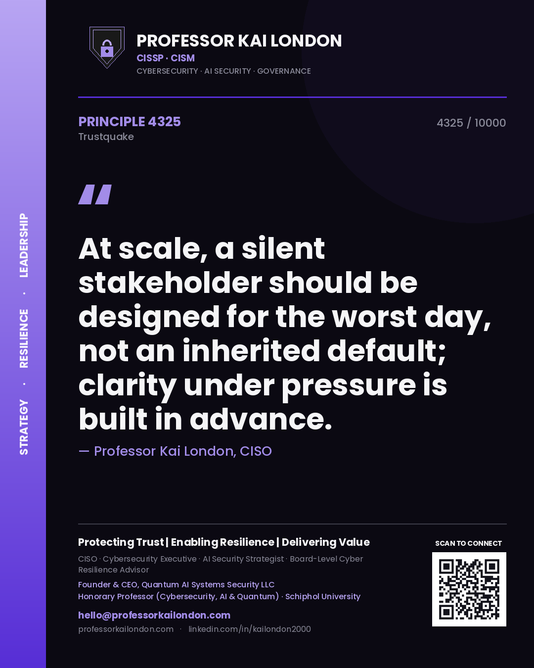 Professor Kai London principle 4325: At scale, a silent stakeholder should be designed for the worst day, not an inherited default; clarity under pressure is built in advance.