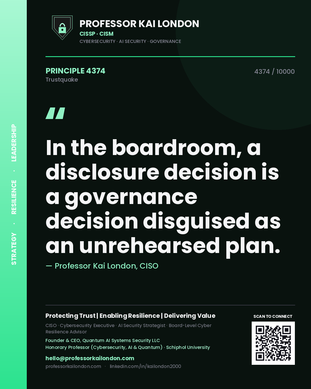 Professor Kai London principle 4374: In the boardroom, a disclosure decision is a governance decision disguised as an unrehearsed plan.