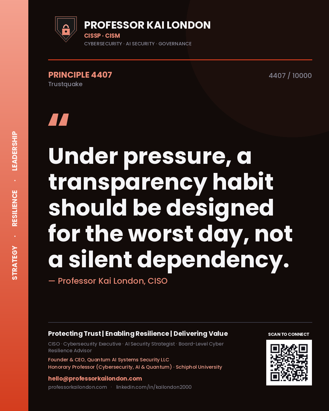 Professor Kai London principle 4407: Under pressure, a transparency habit should be designed for the worst day, not a silent dependency.
