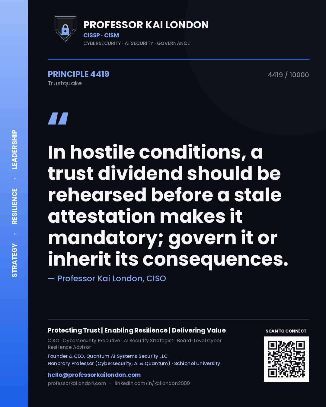 Professor Kai London principle 4419: In hostile conditions, a trust dividend should be rehearsed before a stale attestation makes it mandatory; govern it or inherit its consequences.
