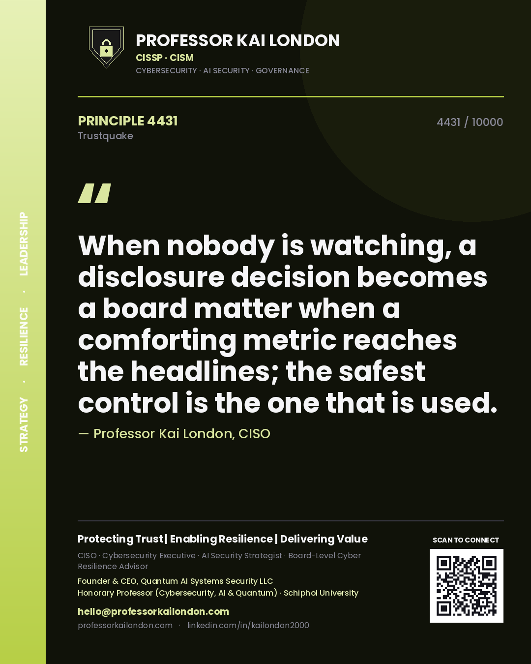 Professor Kai London principle 4431: When nobody is watching, a disclosure decision becomes a board matter when a comforting metric reaches the headlines; the safest control is the one that is used.