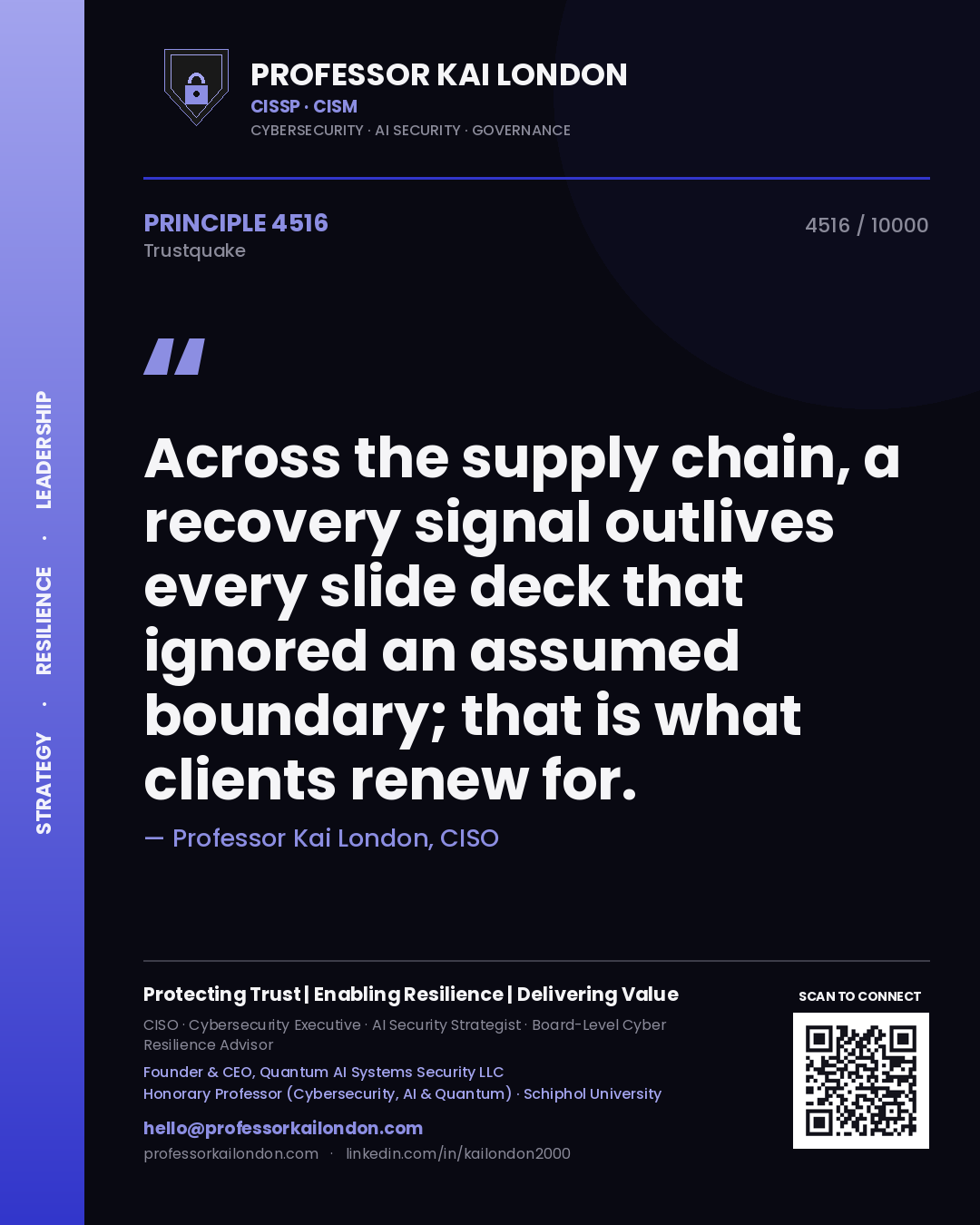 Professor Kai London principle 4516: Across the supply chain, a recovery signal outlives every slide deck that ignored an assumed boundary; that is what clients renew for.