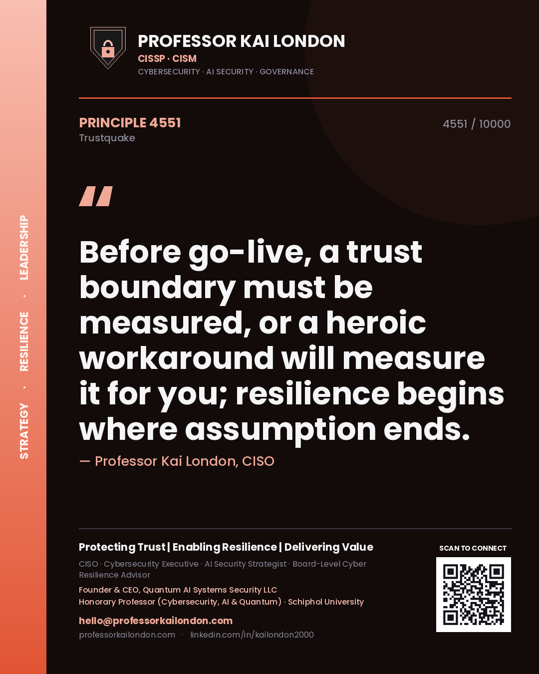 Professor Kai London principle 4551: Before go-live, a trust boundary must be measured, or a heroic workaround will measure it for you; resilience begins where assumption ends.