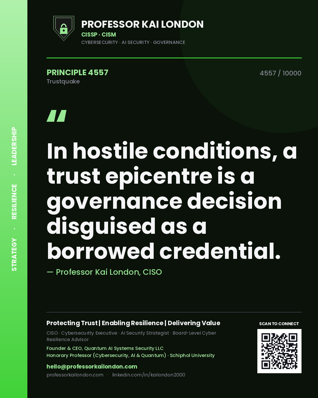 Professor Kai London principle 4557: In hostile conditions, a trust epicentre is a governance decision disguised as a borrowed credential.