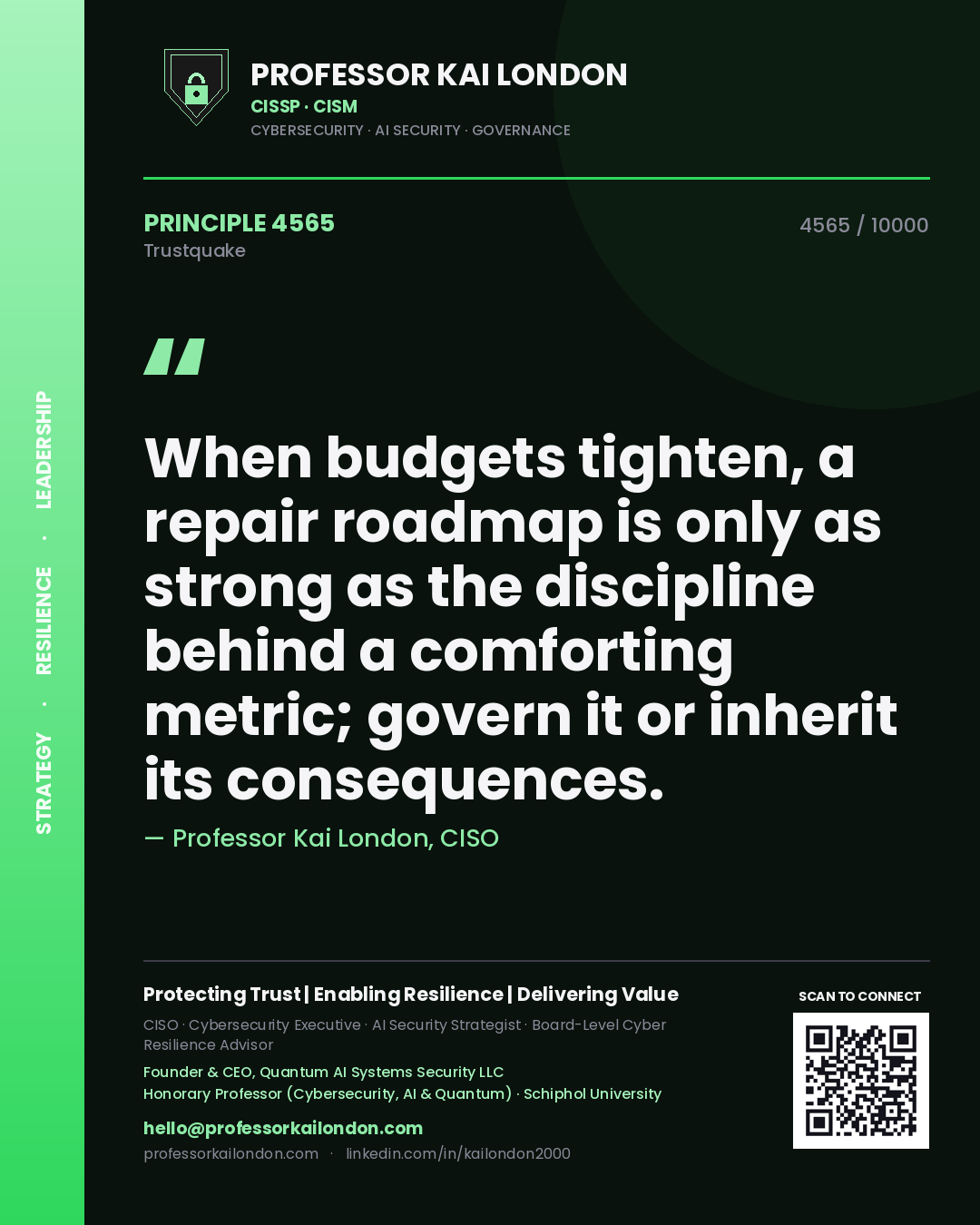 Professor Kai London principle 4565: When budgets tighten, a repair roadmap is only as strong as the discipline behind a comforting metric; govern it or inherit its consequences.