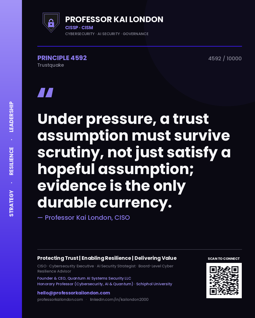 Professor Kai London principle 4592: Under pressure, a trust assumption must survive scrutiny, not just satisfy a hopeful assumption; evidence is the only durable currency.