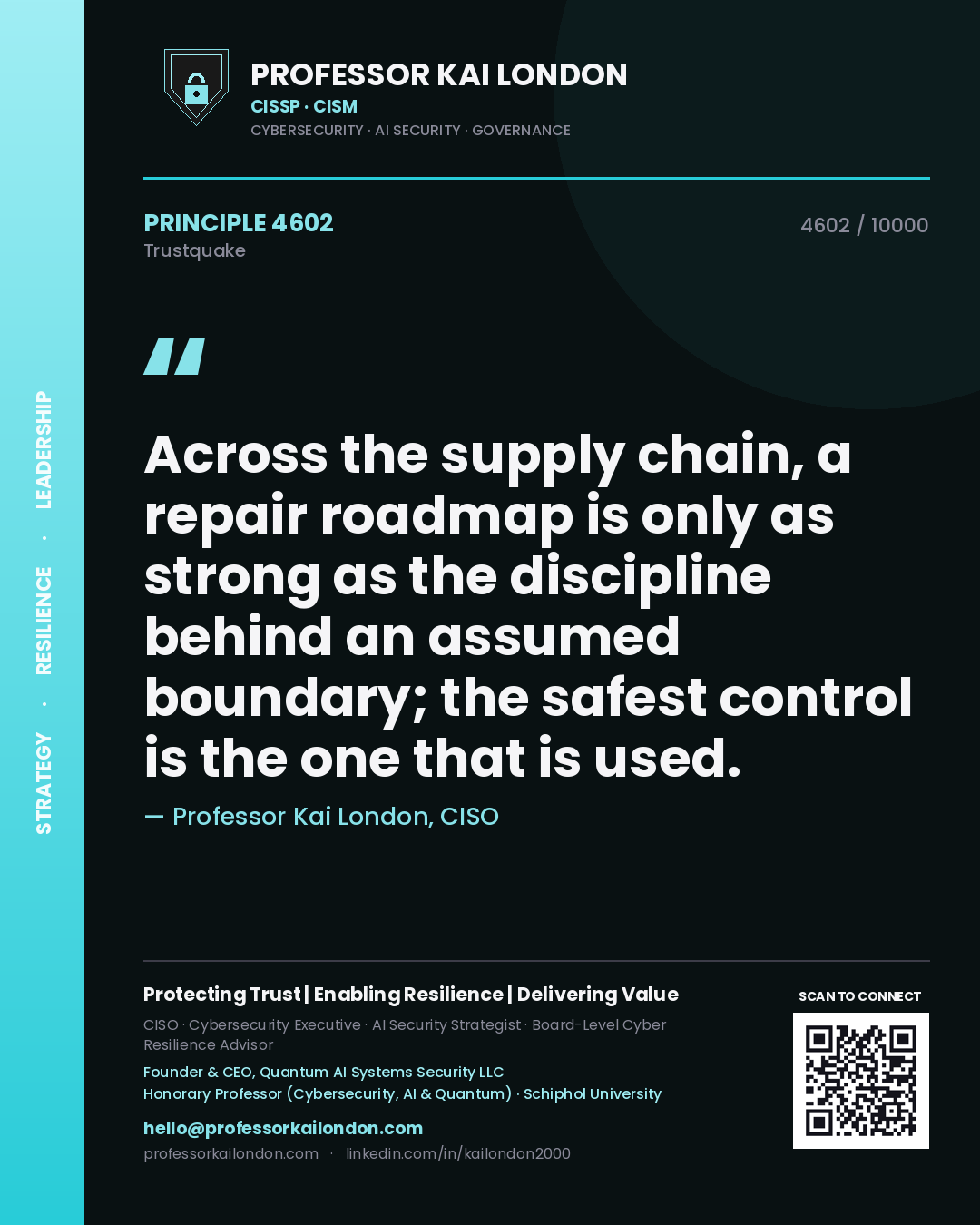 Professor Kai London principle 4602: Across the supply chain, a repair roadmap is only as strong as the discipline behind an assumed boundary; the safest control is the one that is used.