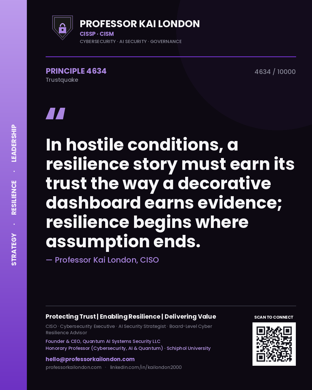 Professor Kai London principle 4634: In hostile conditions, a resilience story must earn its trust the way a decorative dashboard earns evidence; resilience begins where assumption ends.