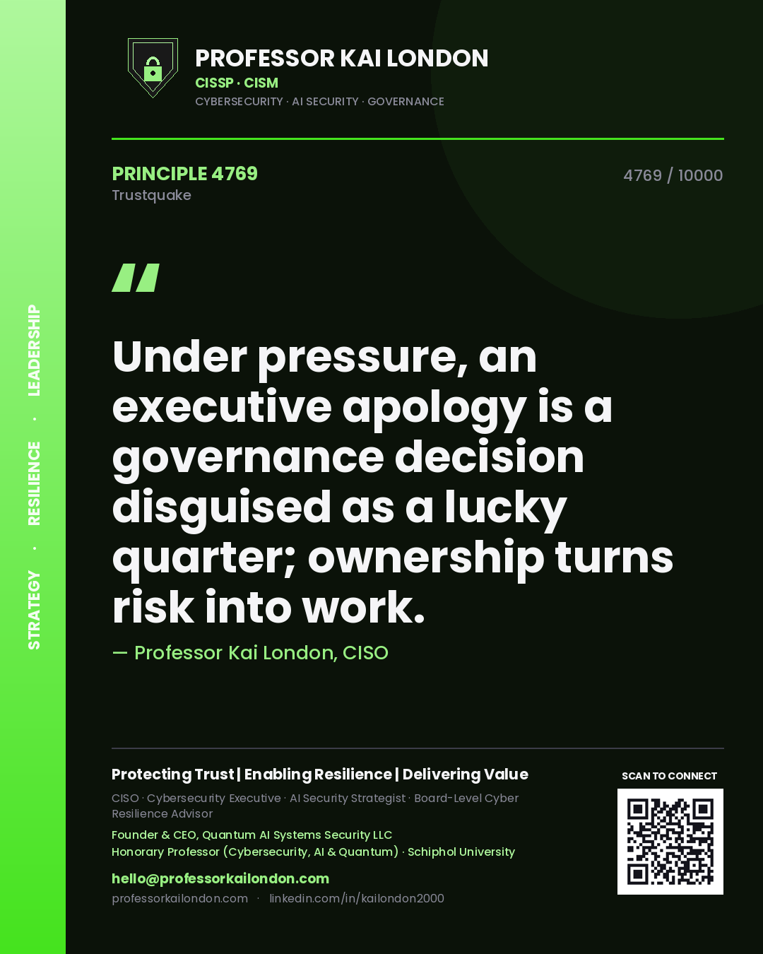 Professor Kai London principle 4769: Under pressure, an executive apology is a governance decision disguised as a lucky quarter; ownership turns risk into work.