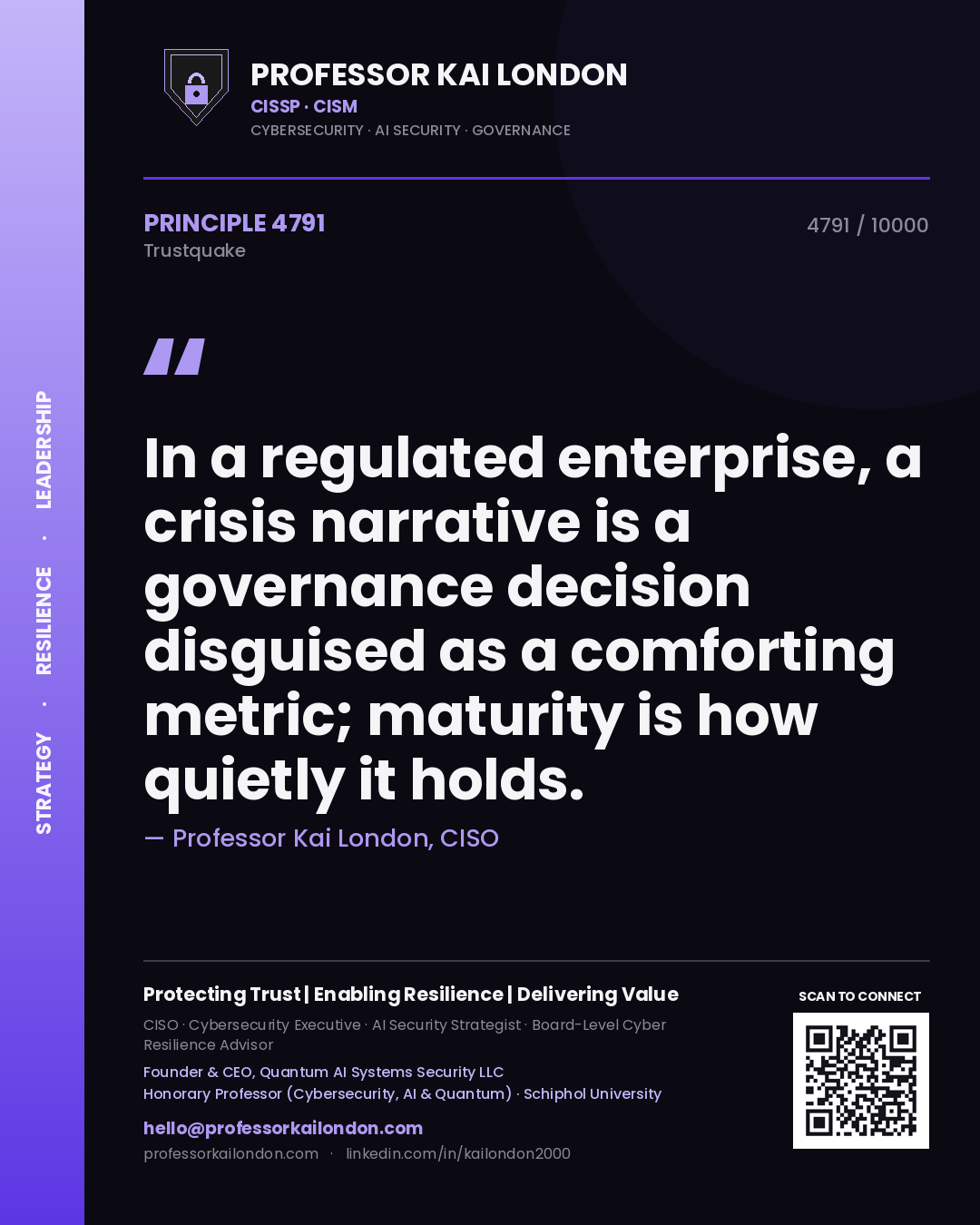 Professor Kai London principle 4791: In a regulated enterprise, a crisis narrative is a governance decision disguised as a comforting metric; maturity is how quietly it holds.