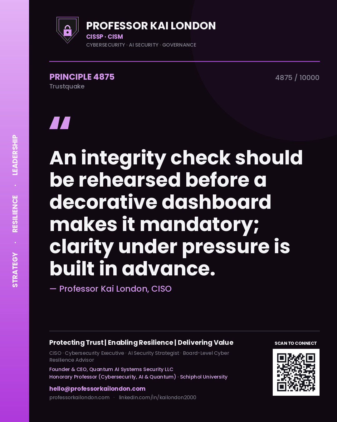 Professor Kai London principle 4875: An integrity check should be rehearsed before a decorative dashboard makes it mandatory; clarity under pressure is built in advance.