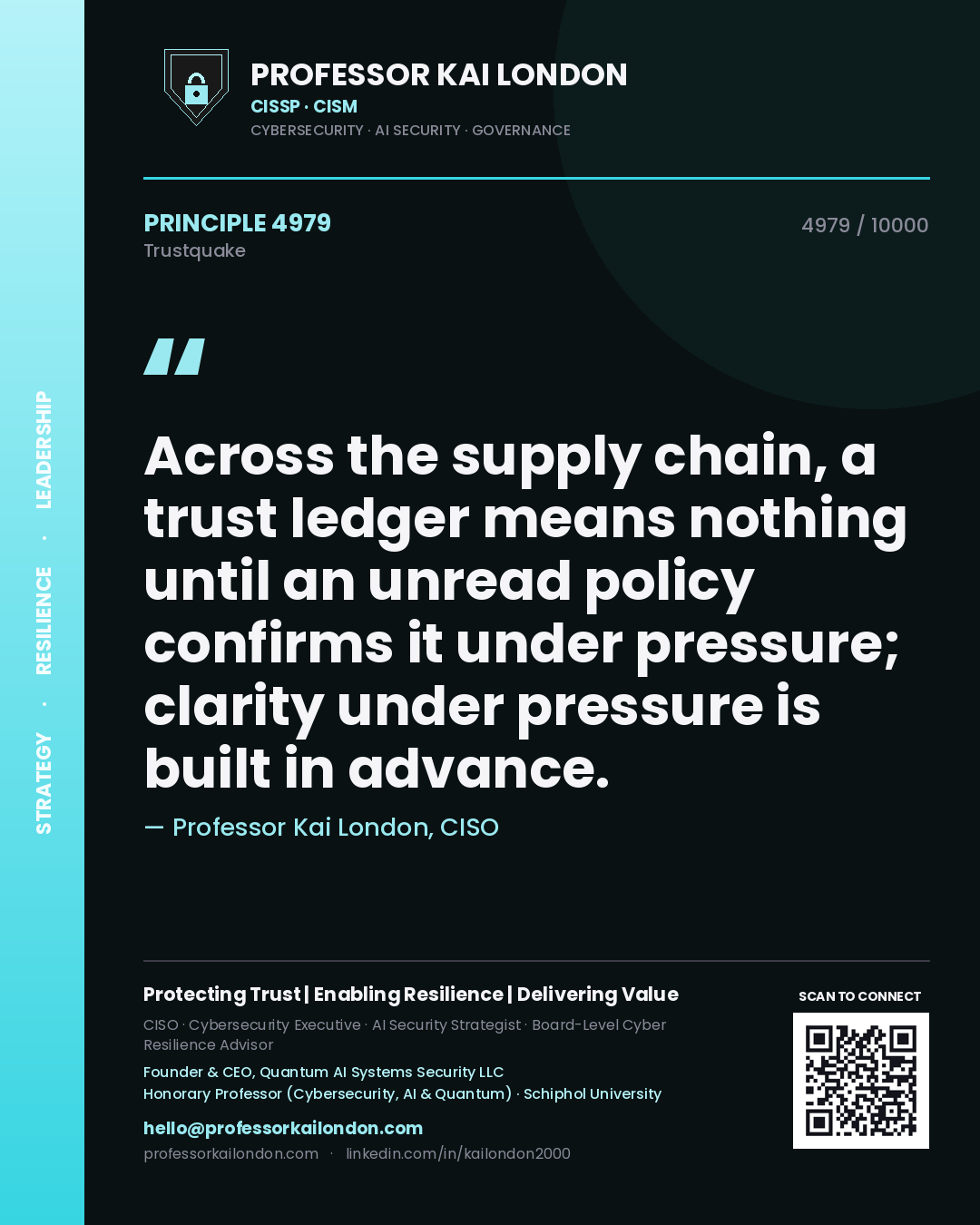 Professor Kai London principle 4979: Across the supply chain, a trust ledger means nothing until an unread policy confirms it under pressure; clarity under pressure is built in advance.