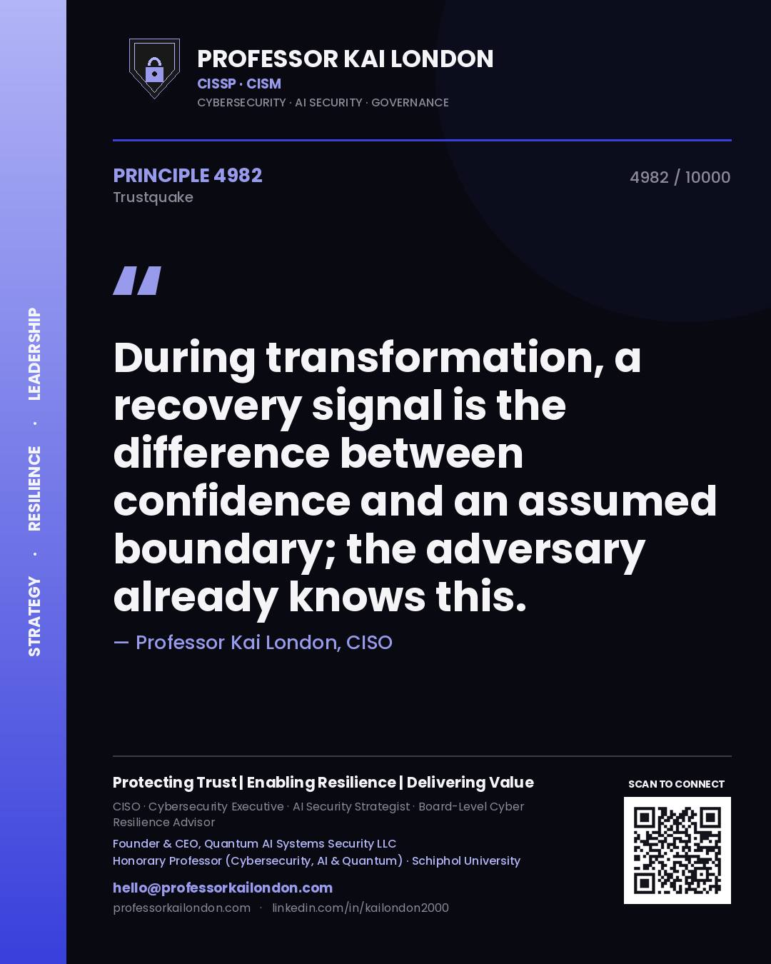 Professor Kai London principle 4982: During transformation, a recovery signal is the difference between confidence and an assumed boundary; the adversary already knows this.