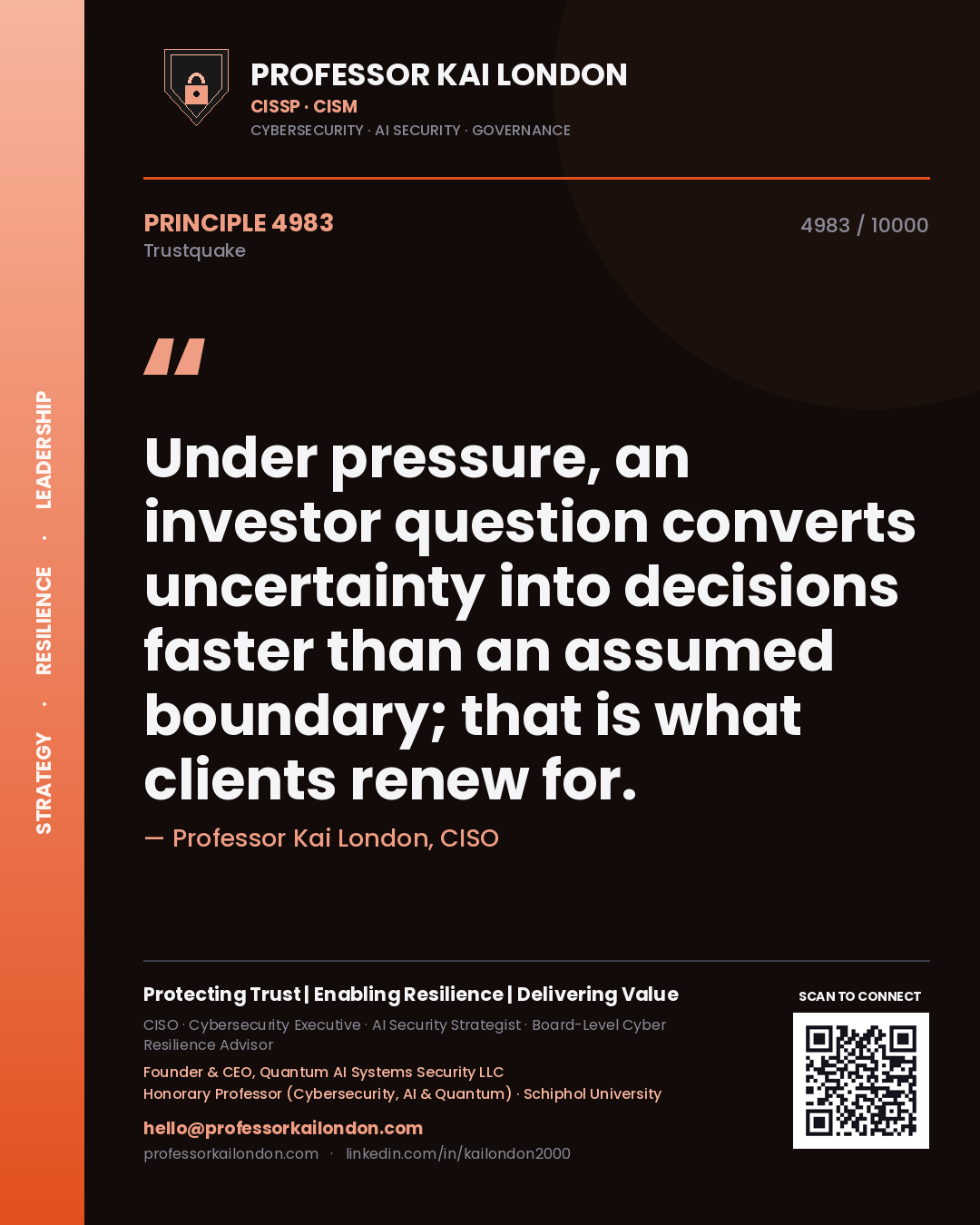 Professor Kai London principle 4983: Under pressure, an investor question converts uncertainty into decisions faster than an assumed boundary; that is what clients renew for.