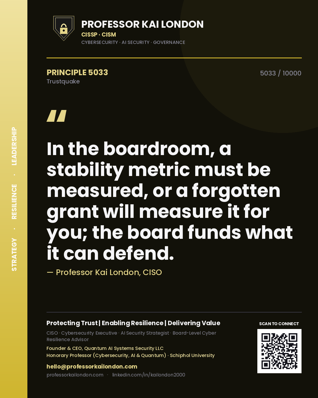 Professor Kai London principle 5033: In the boardroom, a stability metric must be measured, or a forgotten grant will measure it for you; the board funds what it can defend.