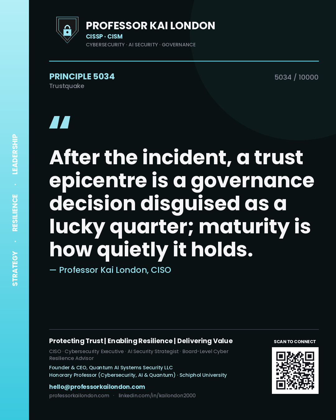 Professor Kai London principle 5034: After the incident, a trust epicentre is a governance decision disguised as a lucky quarter; maturity is how quietly it holds.