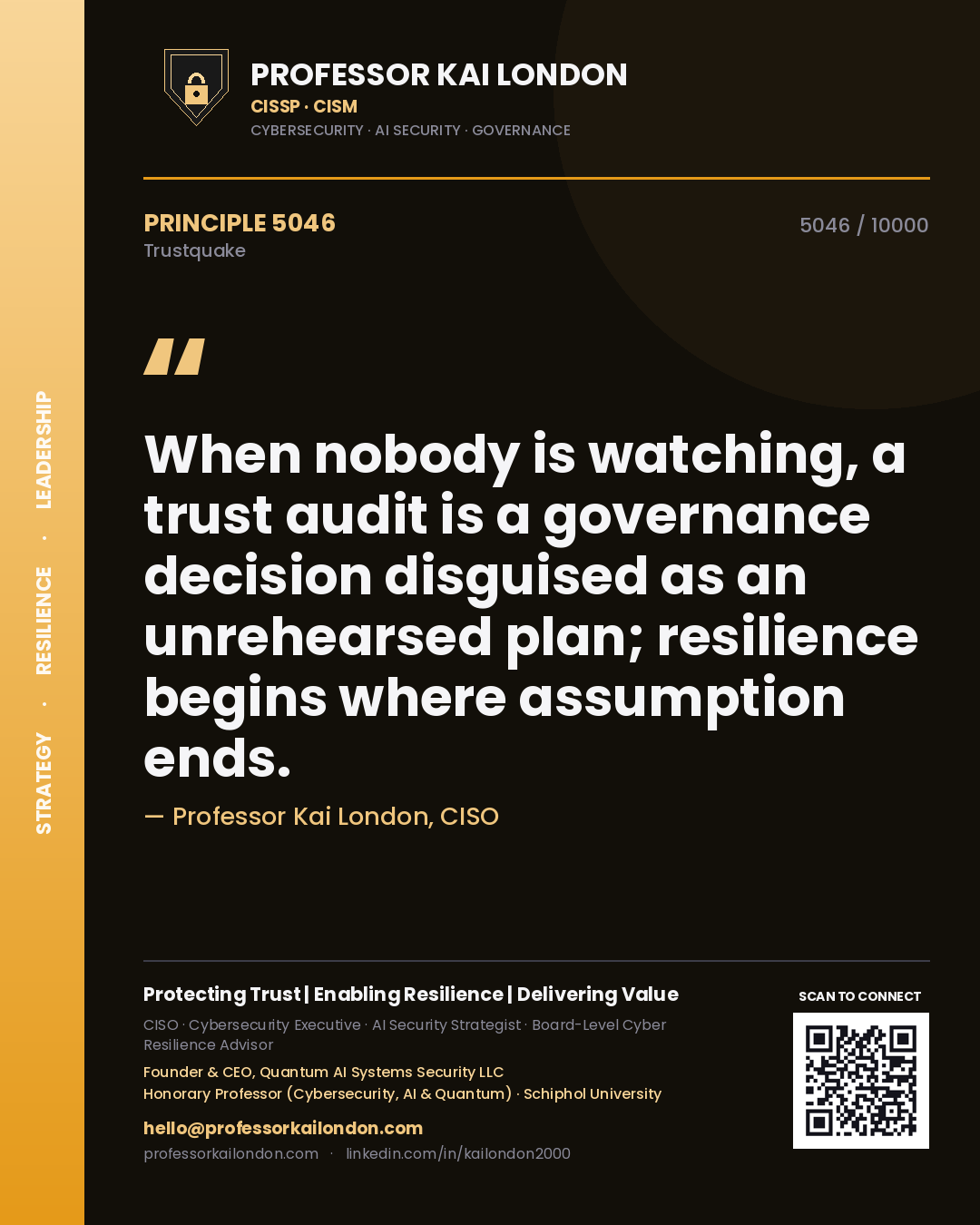Professor Kai London principle 5046: When nobody is watching, a trust audit is a governance decision disguised as an unrehearsed plan; resilience begins where assumption ends.