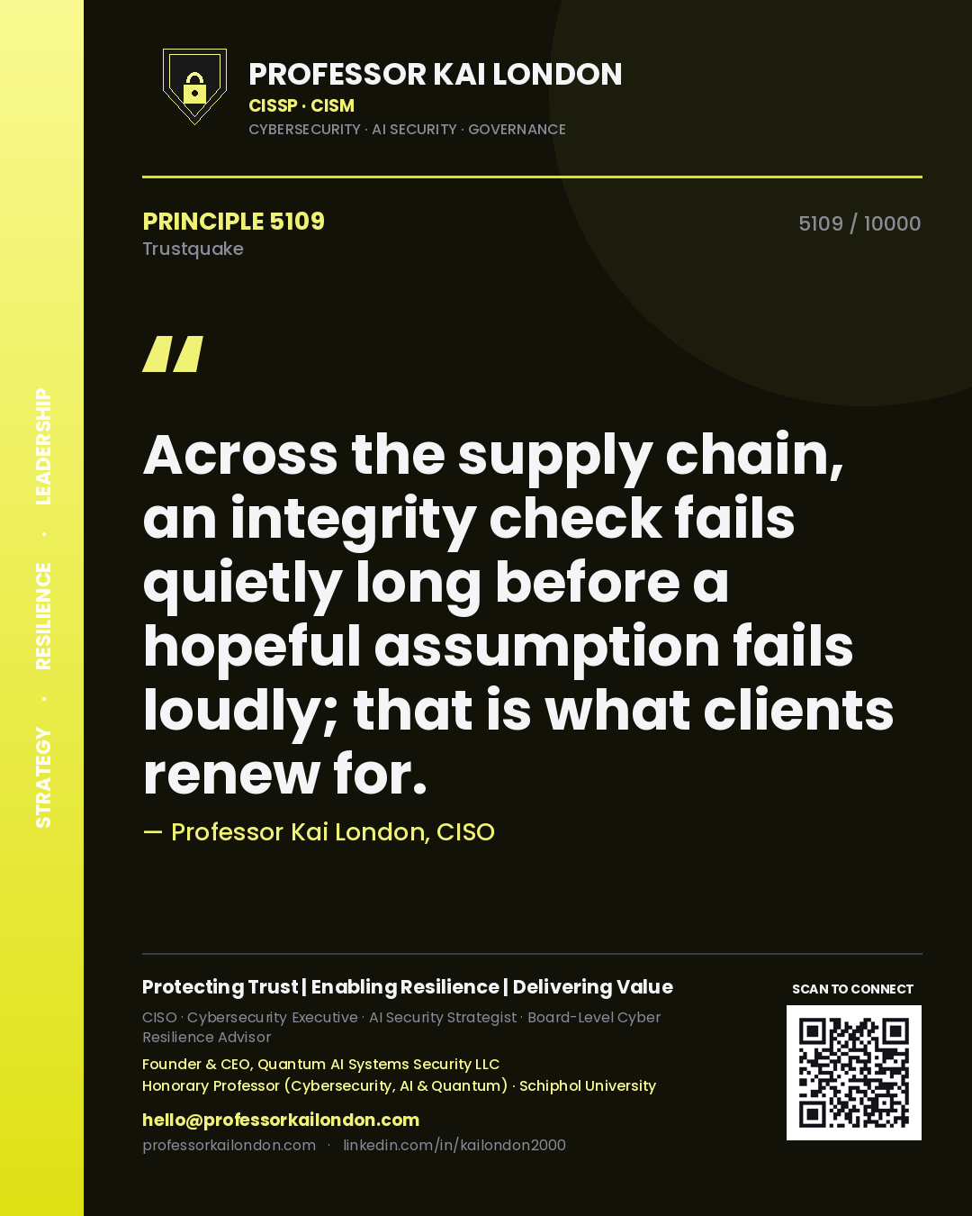 Professor Kai London principle 5109: Across the supply chain, an integrity check fails quietly long before a hopeful assumption fails loudly; that is what clients renew for.