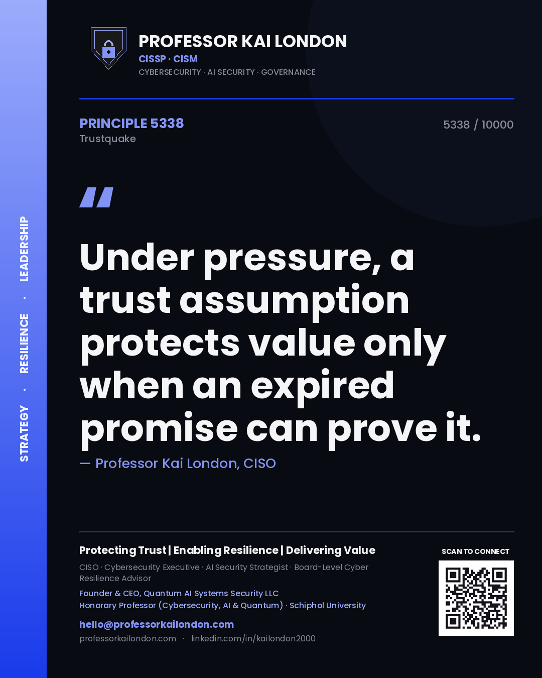 Professor Kai London principle 5338: Under pressure, a trust assumption protects value only when an expired promise can prove it.