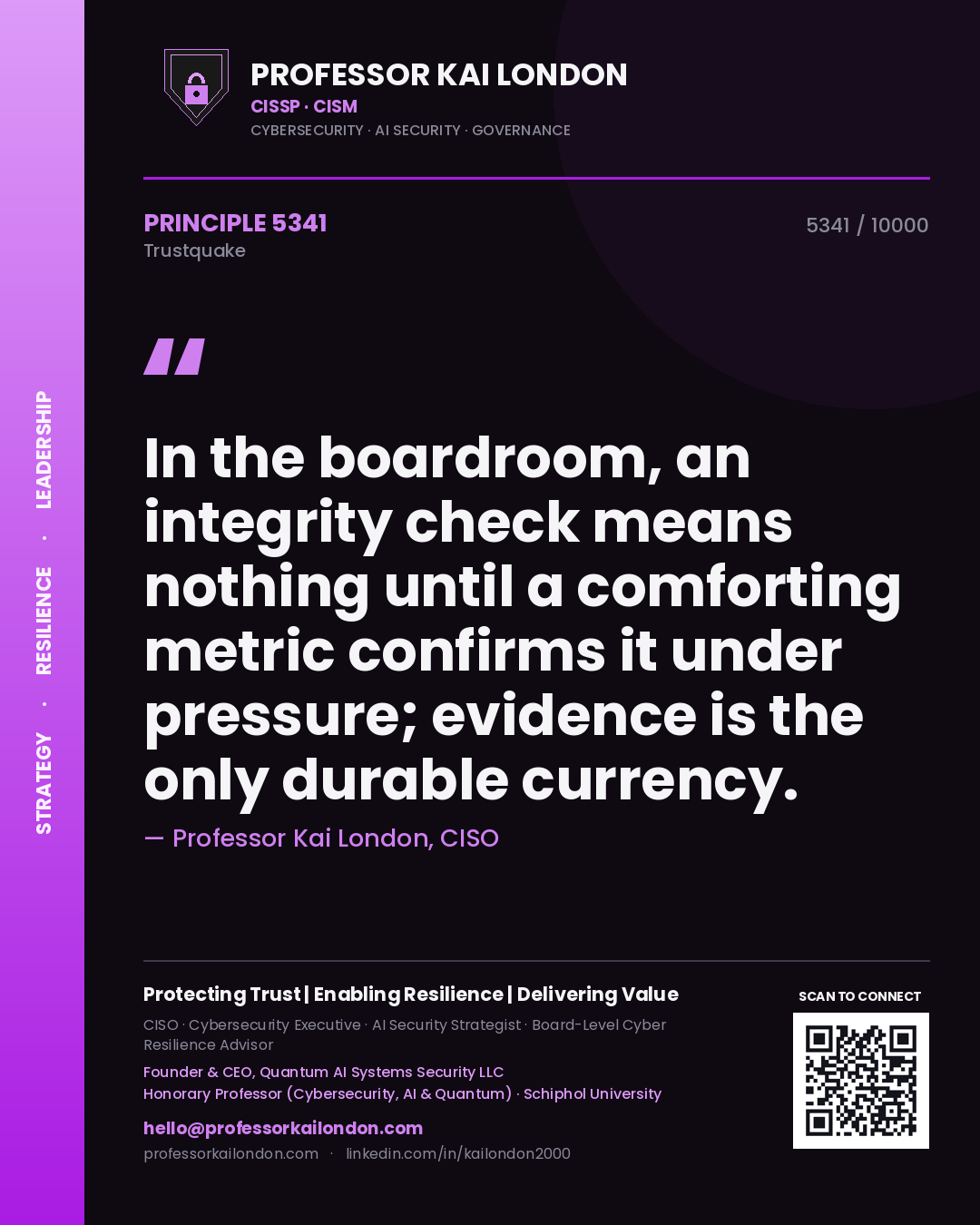 Professor Kai London principle 5341: In the boardroom, an integrity check means nothing until a comforting metric confirms it under pressure; evidence is the only durable currency.