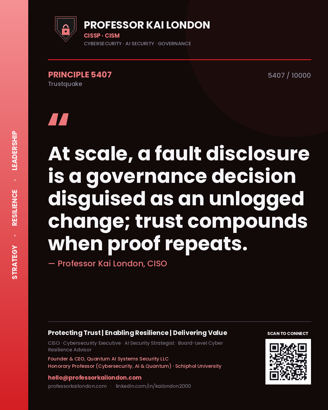 Professor Kai London principle 5407: At scale, a fault disclosure is a governance decision disguised as an unlogged change; trust compounds when proof repeats.