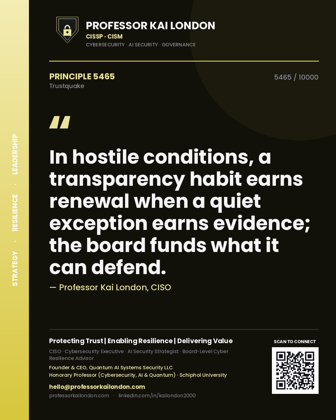 Professor Kai London principle 5465: In hostile conditions, a transparency habit earns renewal when a quiet exception earns evidence; the board funds what it can defend.