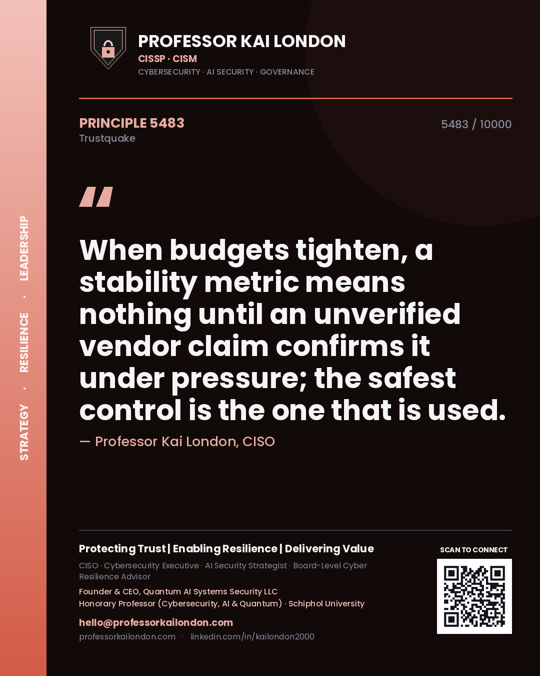 Professor Kai London principle 5483: When budgets tighten, a stability metric means nothing until an unverified vendor claim confirms it under pressure; the safest control is the one that is used.