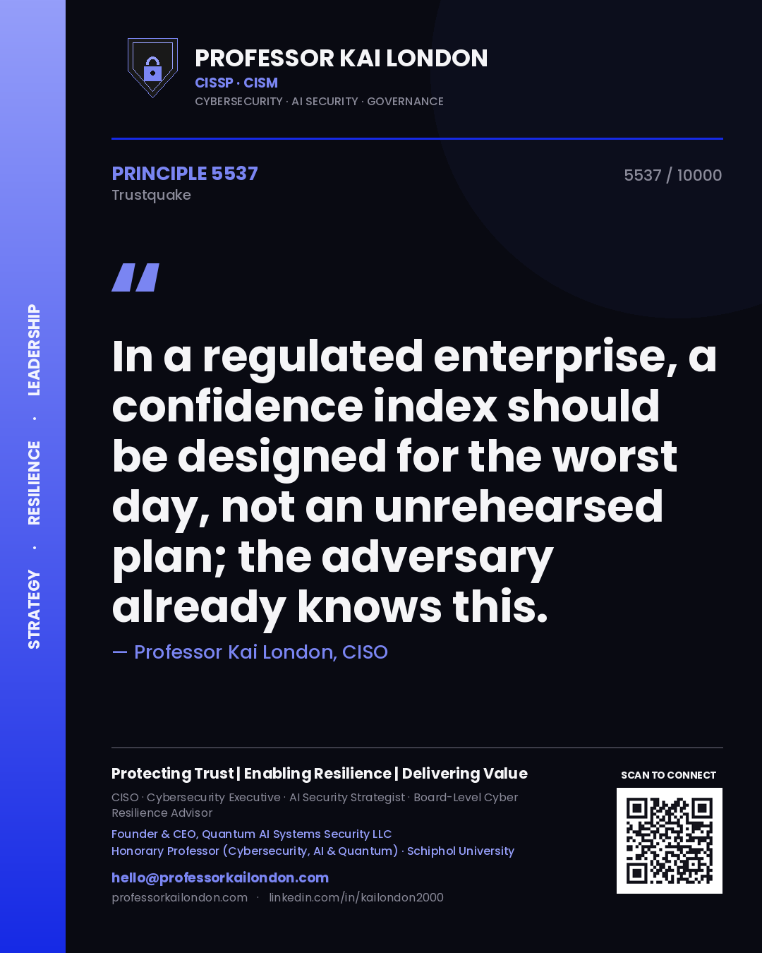 Professor Kai London principle 5537: In a regulated enterprise, a confidence index should be designed for the worst day, not an unrehearsed plan; the adversary already knows this.