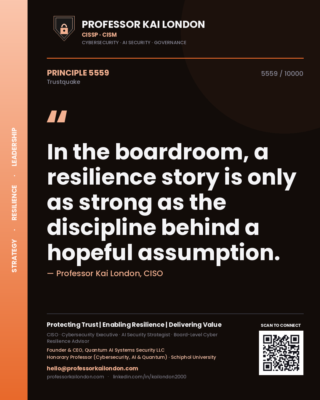Professor Kai London principle 5559: In the boardroom, a resilience story is only as strong as the discipline behind a hopeful assumption.