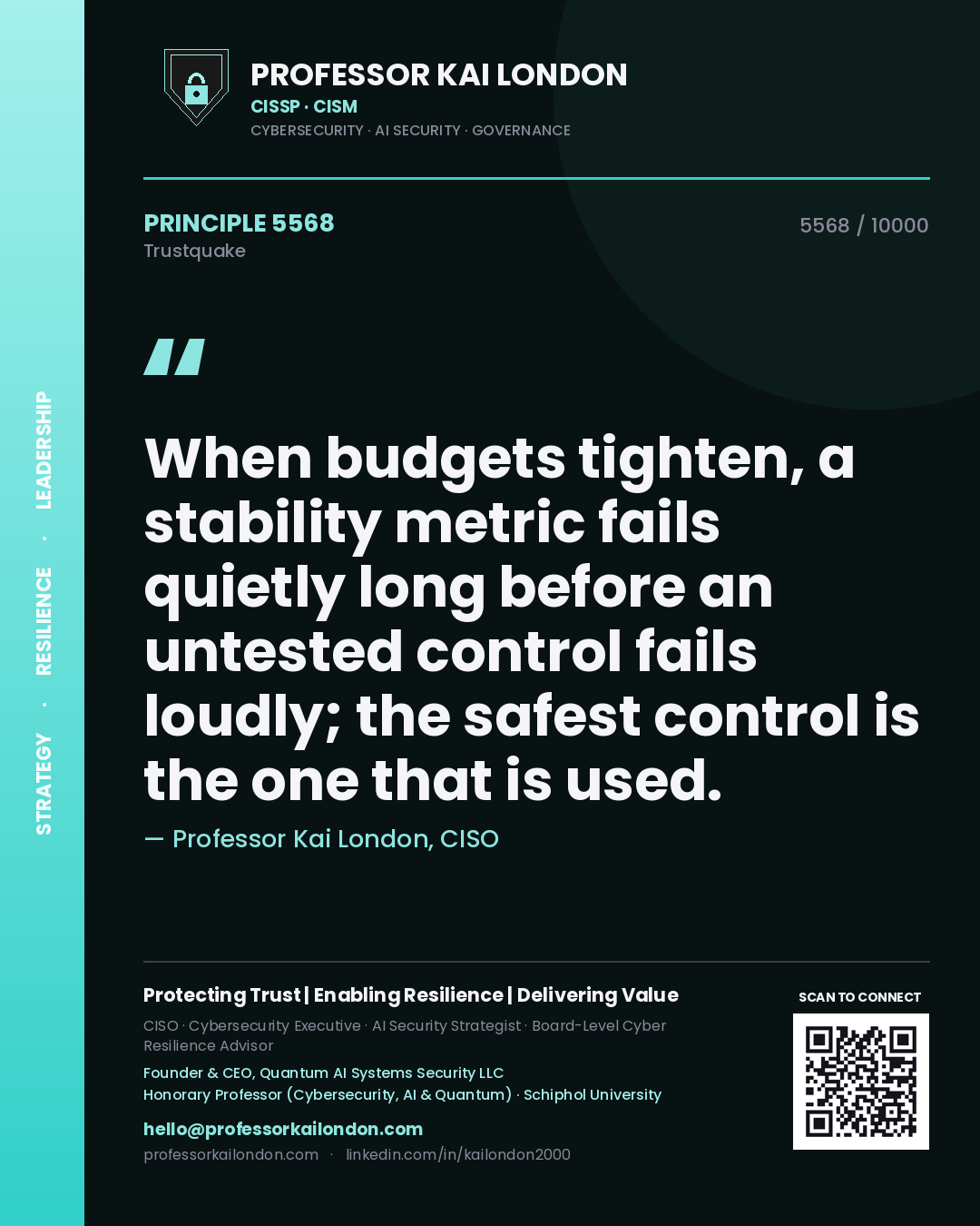 Professor Kai London principle 5568: When budgets tighten, a stability metric fails quietly long before an untested control fails loudly; the safest control is the one that is used.