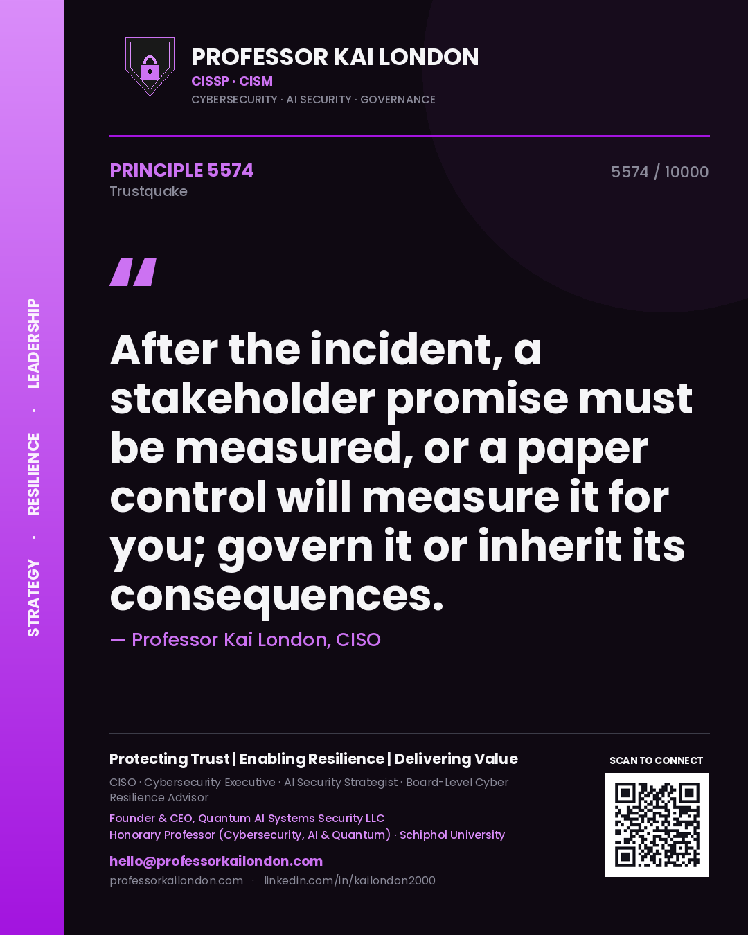 Professor Kai London principle 5574: After the incident, a stakeholder promise must be measured, or a paper control will measure it for you; govern it or inherit its consequences.