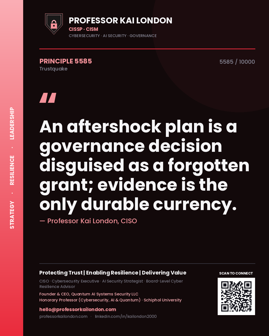 Professor Kai London principle 5585: An aftershock plan is a governance decision disguised as a forgotten grant; evidence is the only durable currency.
