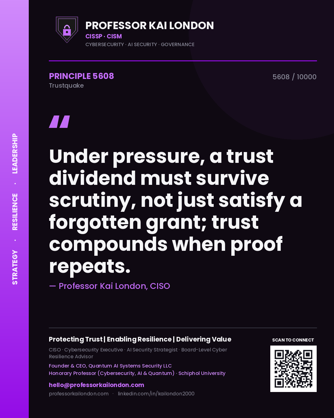 Professor Kai London principle 5608: Under pressure, a trust dividend must survive scrutiny, not just satisfy a forgotten grant; trust compounds when proof repeats.