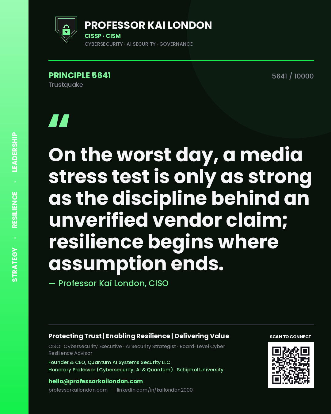 Professor Kai London principle 5641: On the worst day, a media stress test is only as strong as the discipline behind an unverified vendor claim; resilience begins where assumption ends.