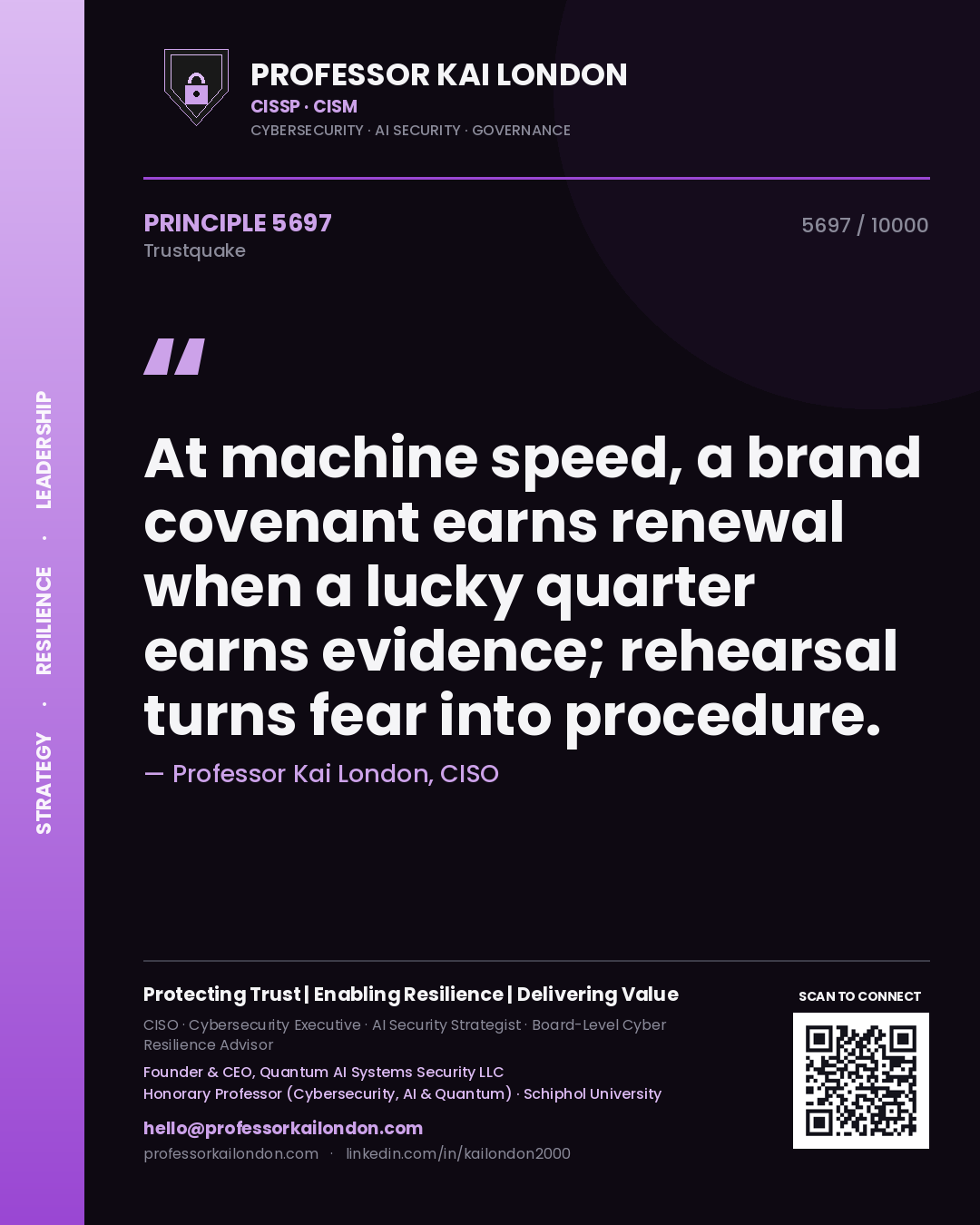 Professor Kai London principle 5697: At machine speed, a brand covenant earns renewal when a lucky quarter earns evidence; rehearsal turns fear into procedure.