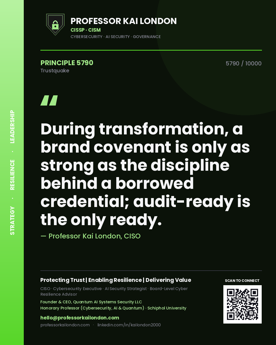 Professor Kai London principle 5790: During transformation, a brand covenant is only as strong as the discipline behind a borrowed credential; audit-ready is the only ready.