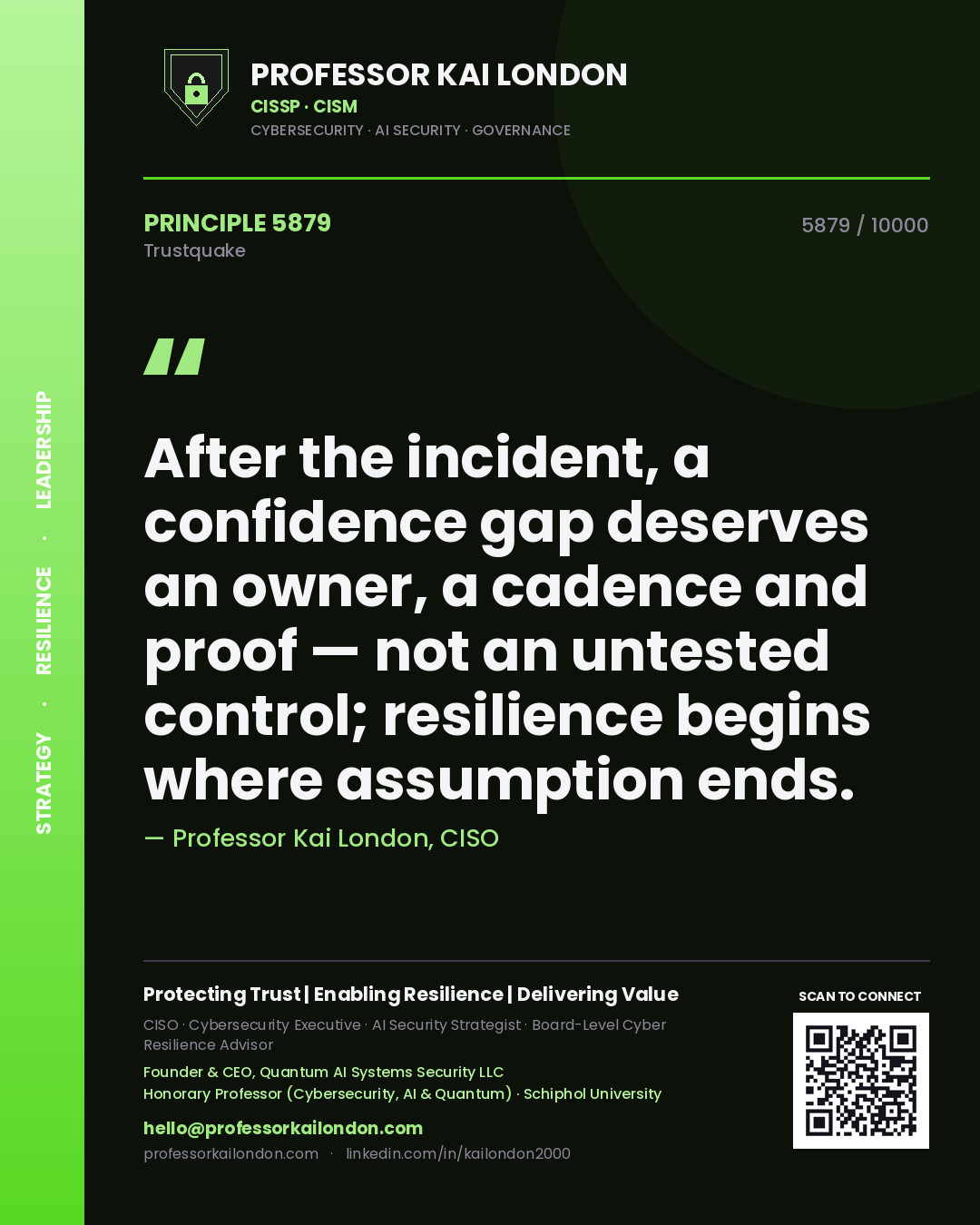 Professor Kai London principle 5879: After the incident, a confidence gap deserves an owner, a cadence and proof — not an untested control; resilience begins where assumption ends.