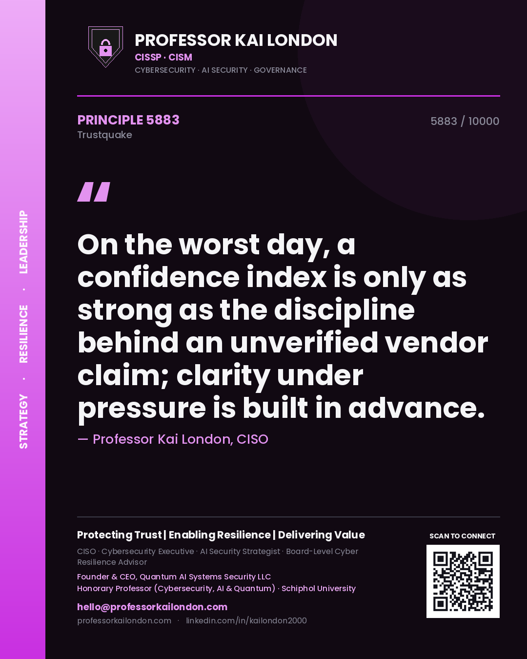 Professor Kai London principle 5883: On the worst day, a confidence index is only as strong as the discipline behind an unverified vendor claim; clarity under pressure is built in advance.