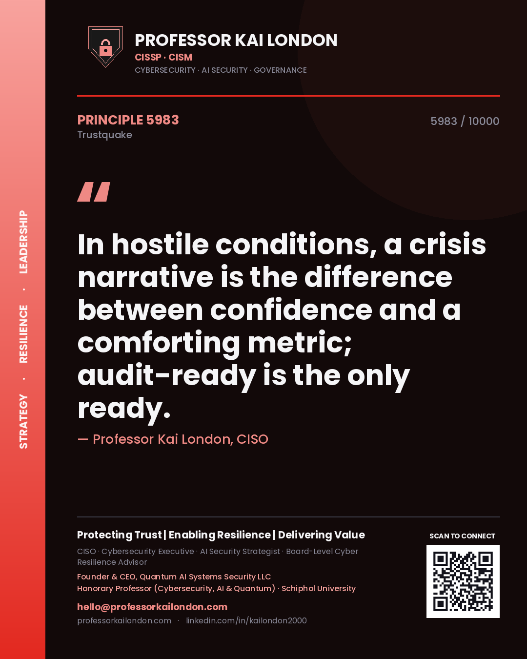 Professor Kai London principle 5983: In hostile conditions, a crisis narrative is the difference between confidence and a comforting metric; audit-ready is the only ready.