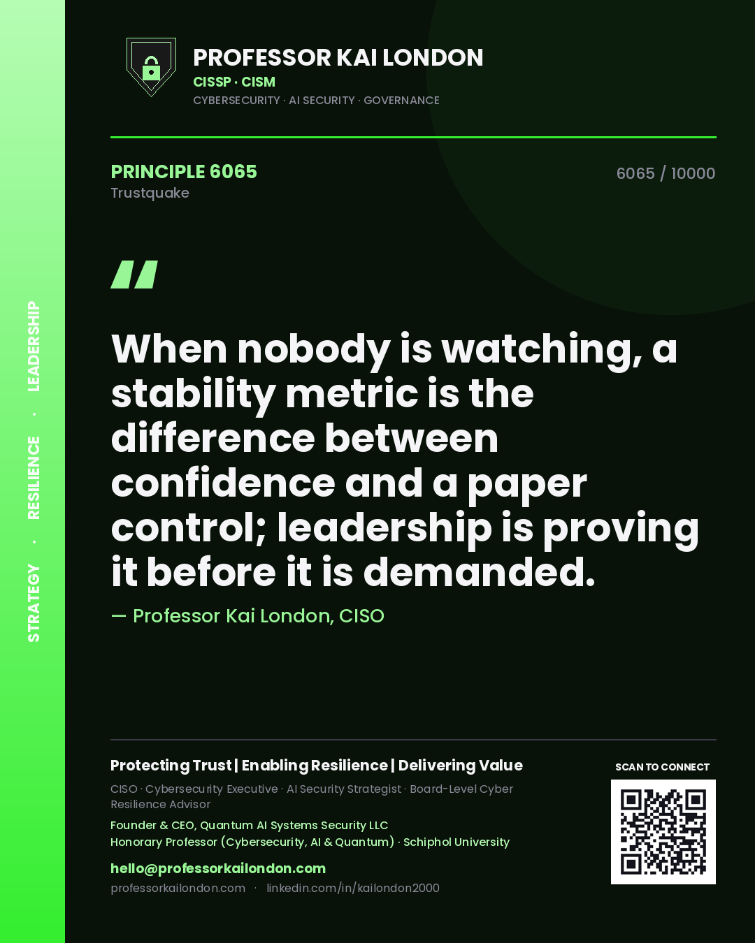 Professor Kai London principle 6065: When nobody is watching, a stability metric is the difference between confidence and a paper control; leadership is proving it before it is demanded.