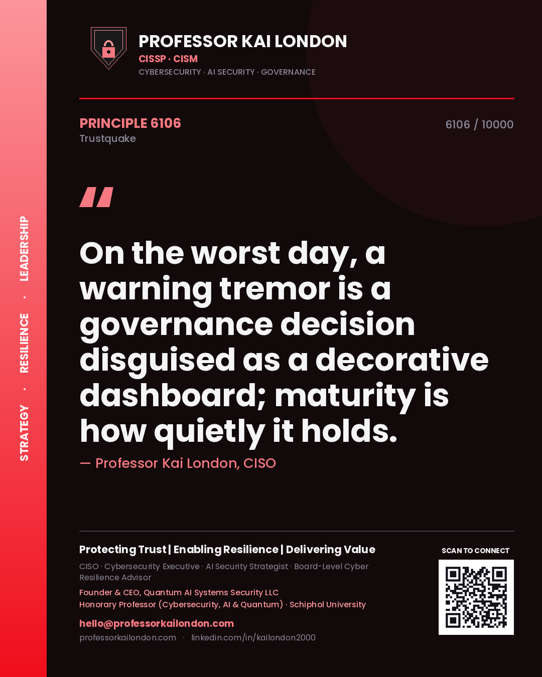 Professor Kai London principle 6106: On the worst day, a warning tremor is a governance decision disguised as a decorative dashboard; maturity is how quietly it holds.