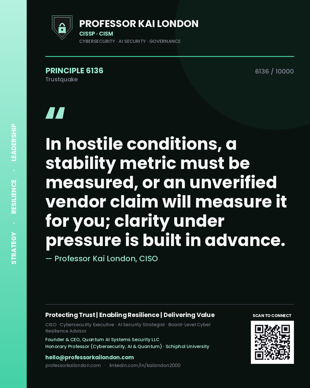 Professor Kai London principle 6136: In hostile conditions, a stability metric must be measured, or an unverified vendor claim will measure it for you; clarity under pressure is built in advance.