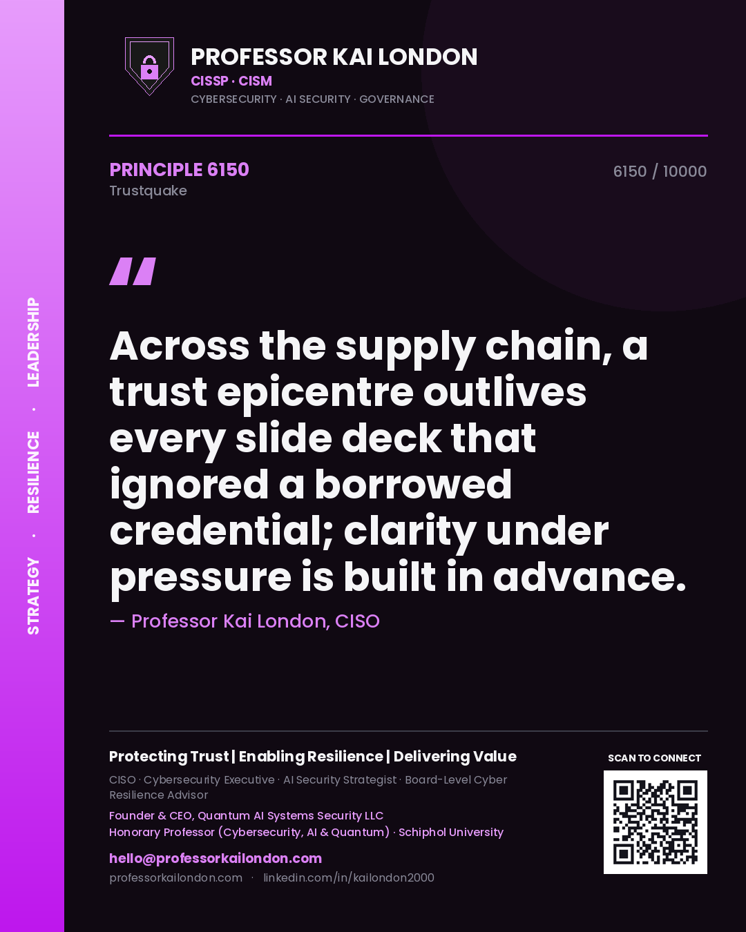 Professor Kai London principle 6150: Across the supply chain, a trust epicentre outlives every slide deck that ignored a borrowed credential; clarity under pressure is built in advance.