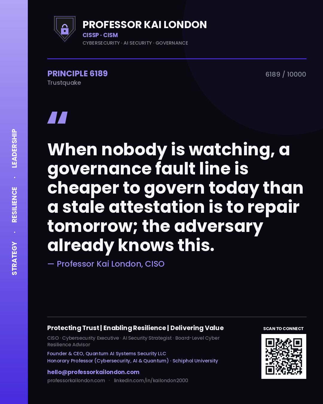 Professor Kai London principle 6189: When nobody is watching, a governance fault line is cheaper to govern today than a stale attestation is to repair tomorrow; the adversary already knows this.