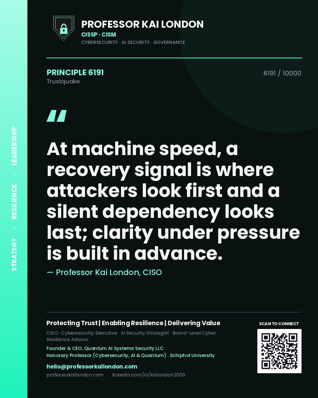 Professor Kai London principle 6191: At machine speed, a recovery signal is where attackers look first and a silent dependency looks last; clarity under pressure is built in advance.