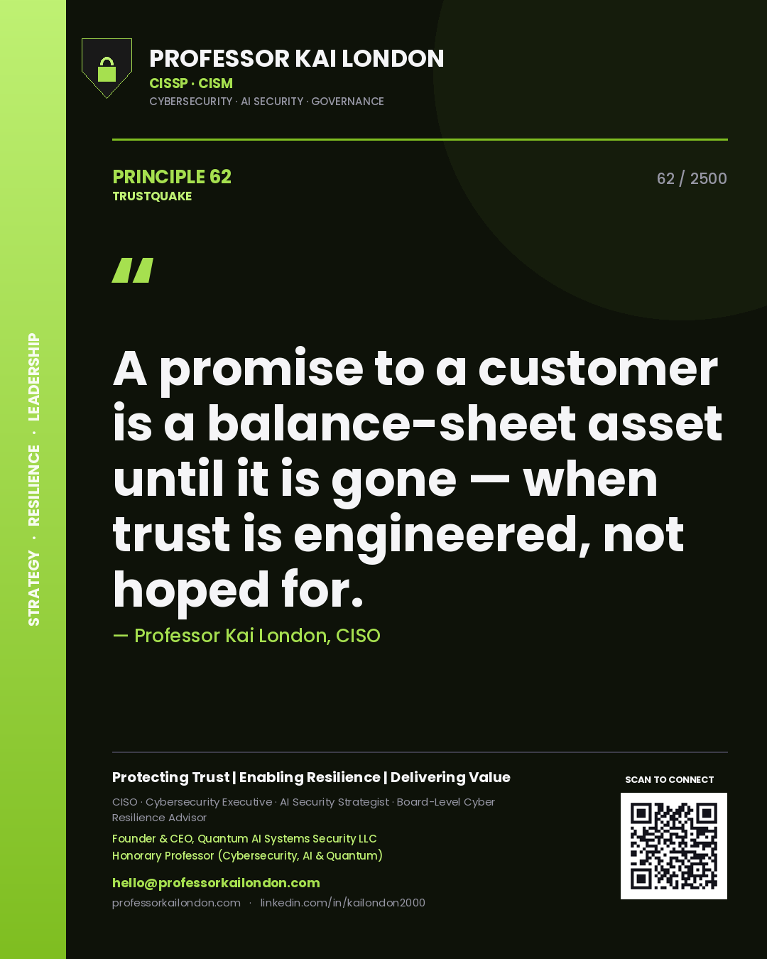 Professor Kai London principle 62: A promise to a customer is a balance-sheet asset until it is gone — when trust is engineered, not hoped for.