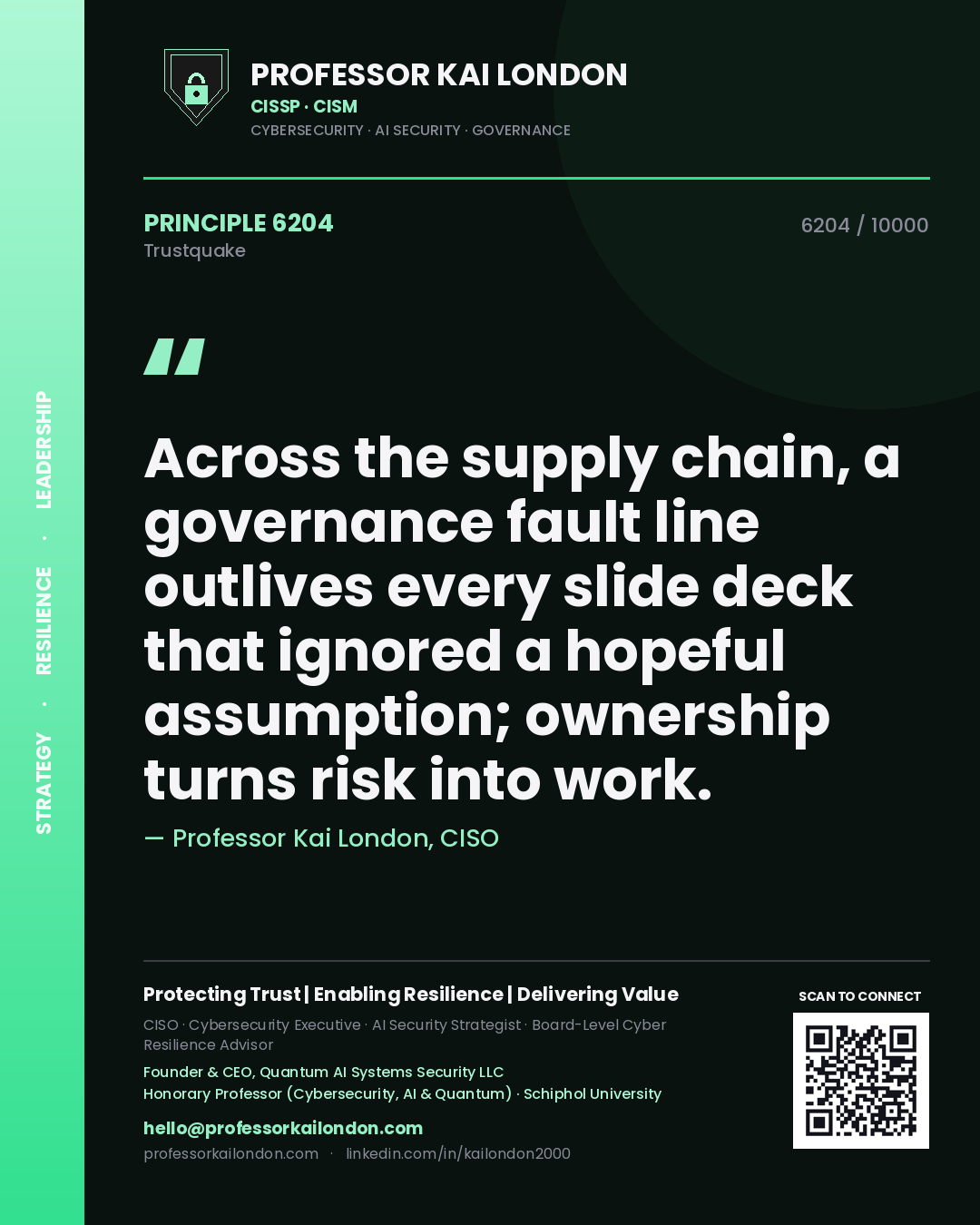 Professor Kai London principle 6204: Across the supply chain, a governance fault line outlives every slide deck that ignored a hopeful assumption; ownership turns risk into work.