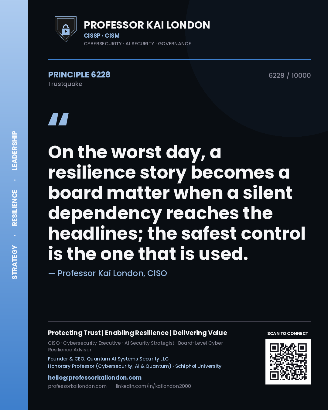 Professor Kai London principle 6228: On the worst day, a resilience story becomes a board matter when a silent dependency reaches the headlines; the safest control is the one that is used.